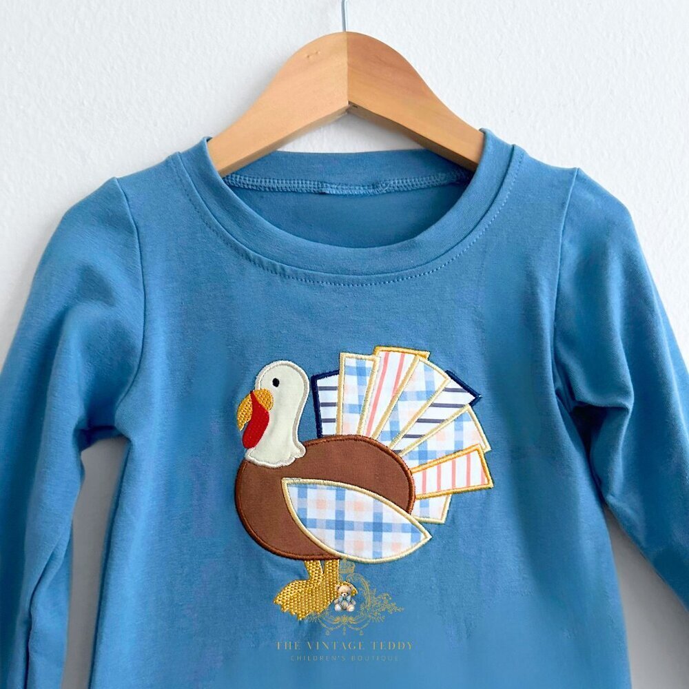 NWT Cute Boys Top & Long Pants Matching Set Embroidered Turkey Orange & Blue 3T - Picture 4 of 5